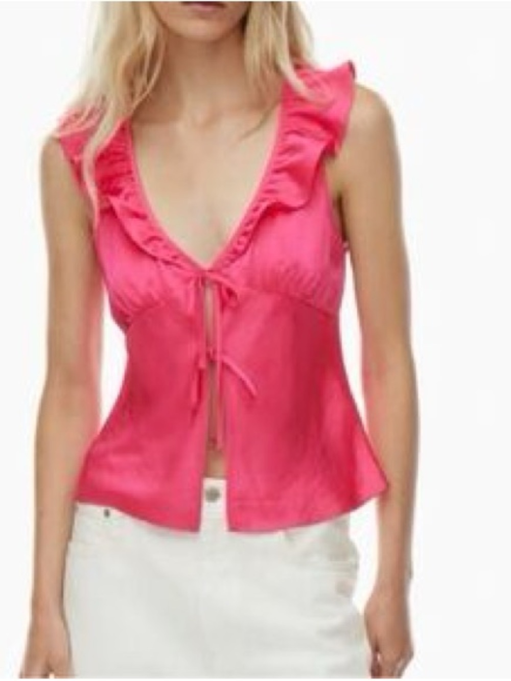 NWT Aritzia Wilfred Tonka Satin Blouse in the color Bright Rose